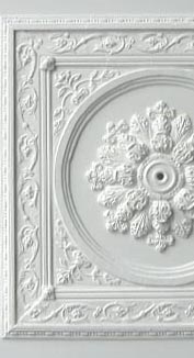 A ceiling panel using SPA, CR18, FR1, C14, cardboard rings, wooden mouldings and R1